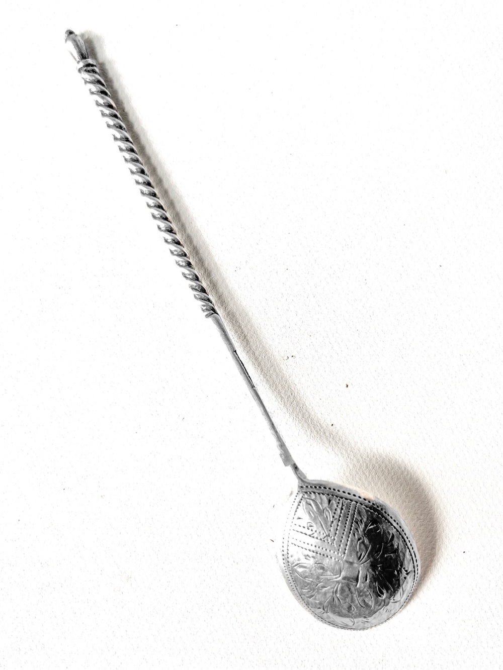 Antique Russian Silver Spoon 84 Zolotnik Silver 8g Rope Twist Stem Handle.